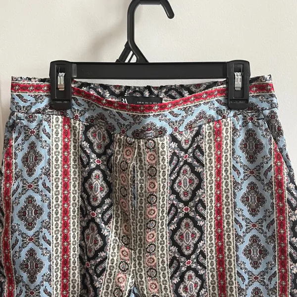 Zara Tapered Pants Womens XS Blue Red Boho Paisley Geometric High Rise Trousers - Image 3