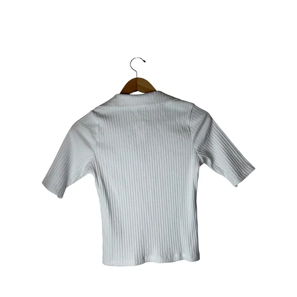 Old Navy Polo Shirt Women XS White NWT Ribbed Button Down Short Sleeve Preppy - Image 5