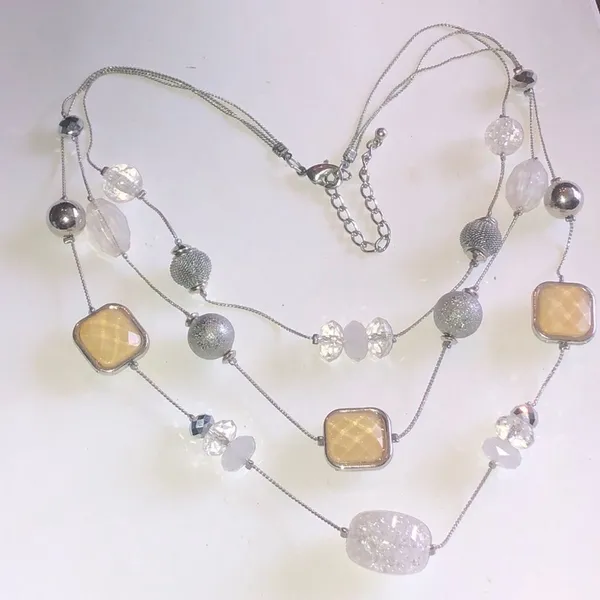Silver Tone Multi Strand Beaded Boho Retro Statement Necklace - Image 4