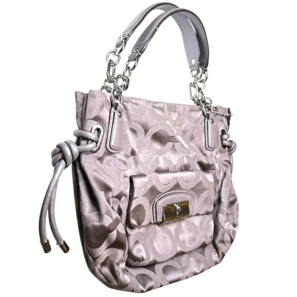 RARE Vintage Y2K Coach Kristin Op Art Sateen Satchel Purse Bag Large Silver Logo - Image 2