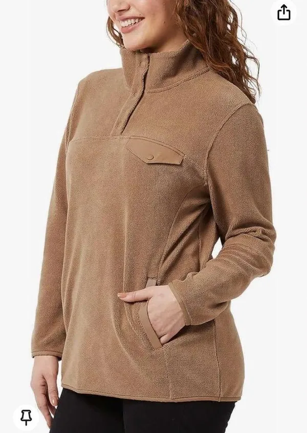 32 Degrees Heat Tan Brown Midweight Snap Arctic Fleece Pullover Large Comfy - Image 3