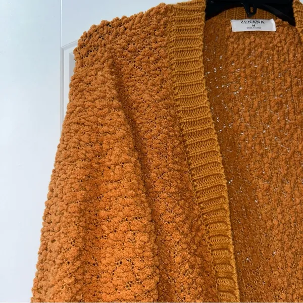 Zenana Outfitters Orange Textured Knit Cardigan Women’s Medium - Image 3