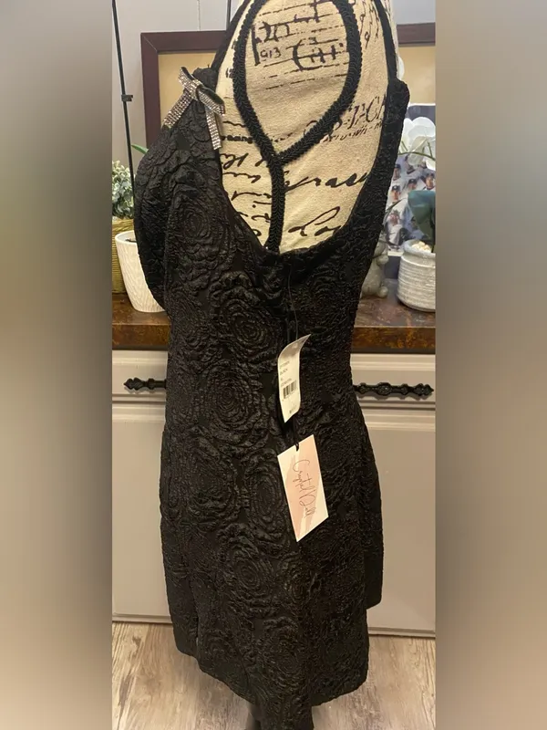 NWT Crystal Doll Junior’s Jacquard Rhinestone Bow A-Line Mini Dress - Image 8