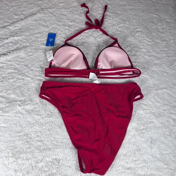 Cupshe Red High Waisted Bikini Set Whipstitch Halter Triangle Top Size Large NWT - Image 3