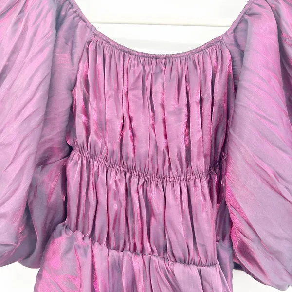Altar'd State Womens Holographic Purple Amabella Puff Sleeve‎ Mini Dress Size S - Image 7