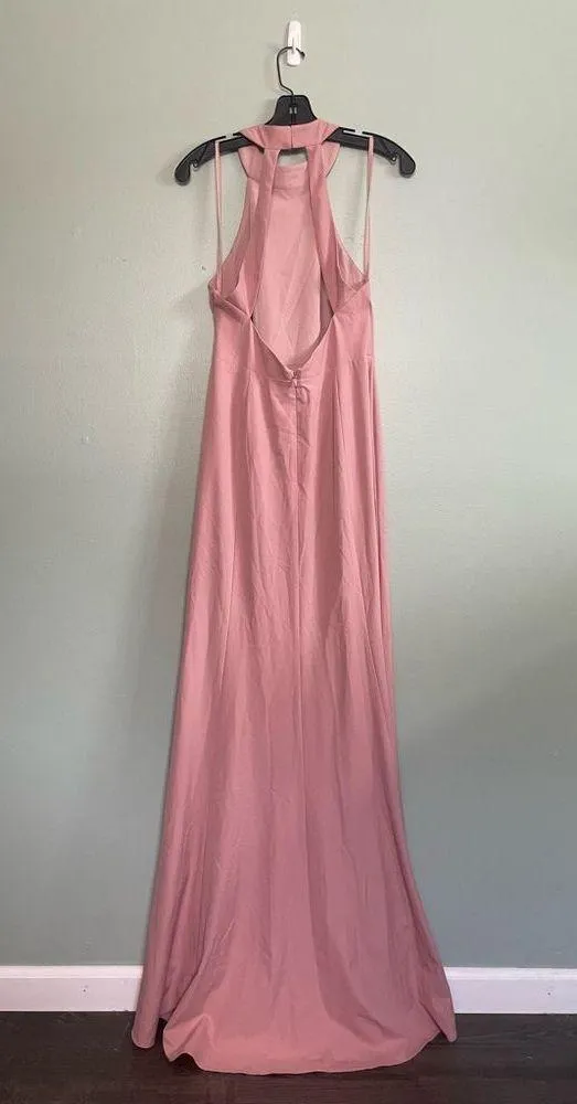 BHLDN Montreal Crepe Dusty Pink High Neck Maxi Bridesmaids Dress SZ 6 - Image 7