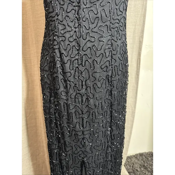 Vintage 90s Papell Boutique Black silk floral beaded sequin gown black tie Sz 14 - Image 12