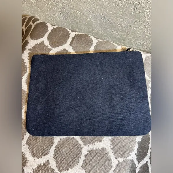 Anthropologie small beaded zip top bag, navy blue cotton back, beautiful beading - Image 2
