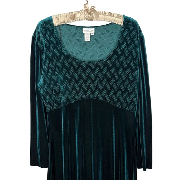 VTG Coldwater Creek Velvet Maxi Dress M Emerald Whimsigoth Renaissance Romantic - Image 4