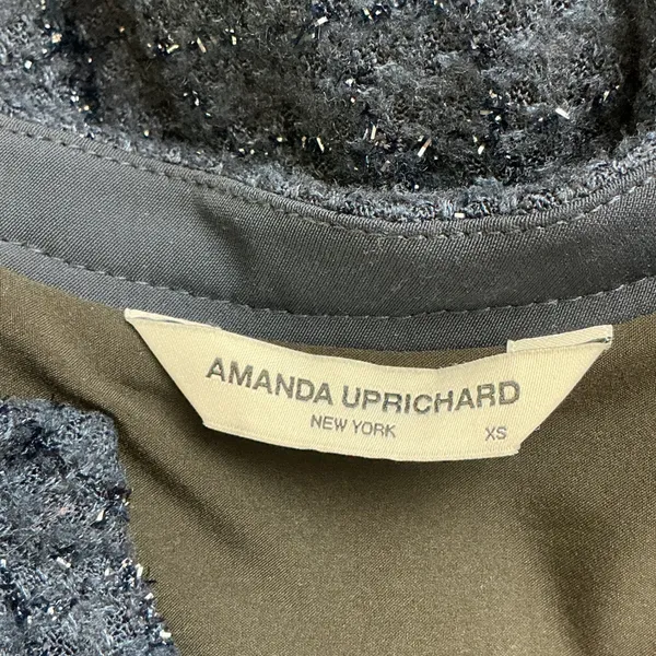 Amanda Uprichard Navy Blue Metallic Tweed Tiered Mini Dress‎ XS Split V-Neck - Image 5