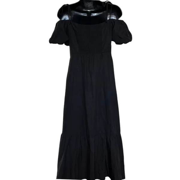 ASTR The Label Aleda Midi Dress Linen Size S Black Cold‎ Shoulder Party Cut Out - Image 3
