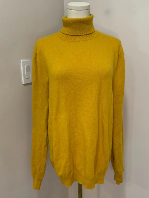 JOHN HENRIC Yellow Turtleneck 100% cashmere Sweater Large - Image 3