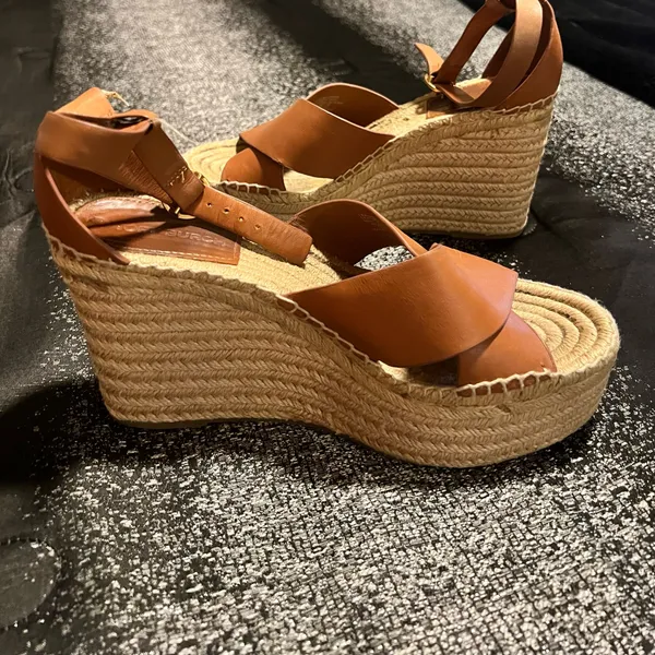 Womens 8M Tory Burch Selby wedge espadrille sandal brown/jute-wrapped platform - Image 5