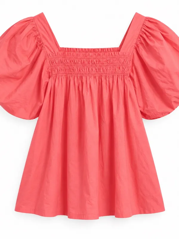 Maeve Anthropologie Puff-Sleeve Smocked Blouse Womens S Pink NWT - Image 5