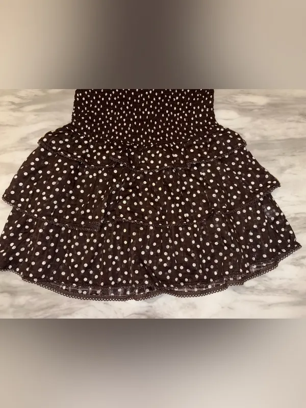 Wild Fable Brown White Polka Dot Strapless Smocked Tiered Mini Dress Medium NWT - Image 4