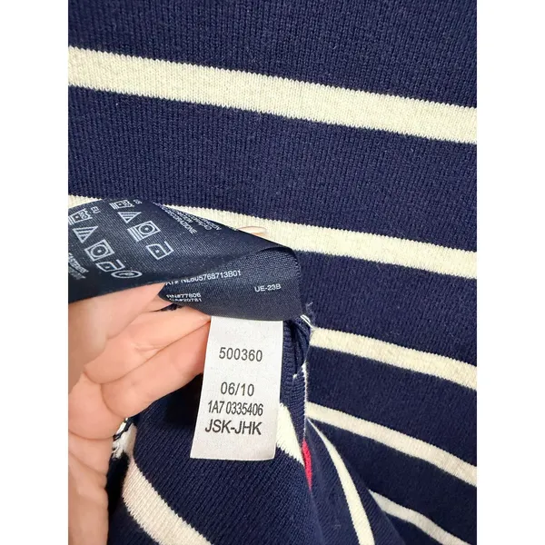 Nautical Preppy Tommy‎ Hilfiger Striped Boatneck Button Side Navy White Top S - Image 5