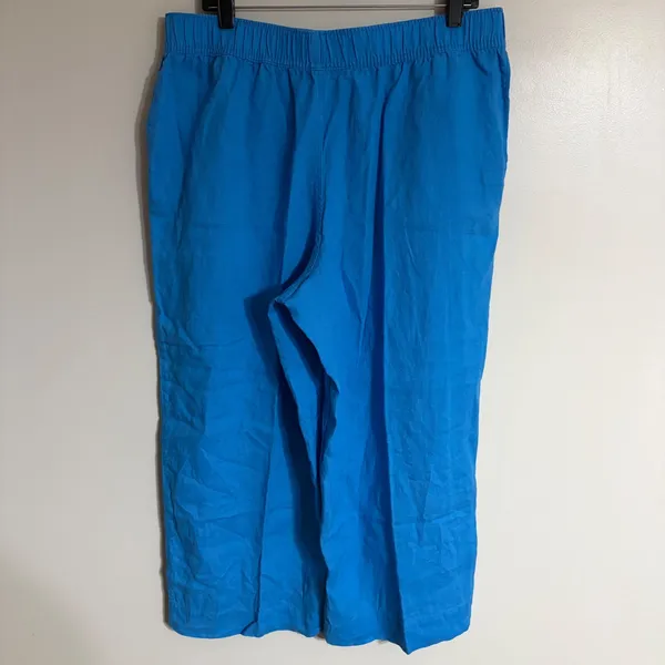 Tahari Blue 100% Linen Wide Leg Pants Womens XL Elastic Waist Pockets - Image 8
