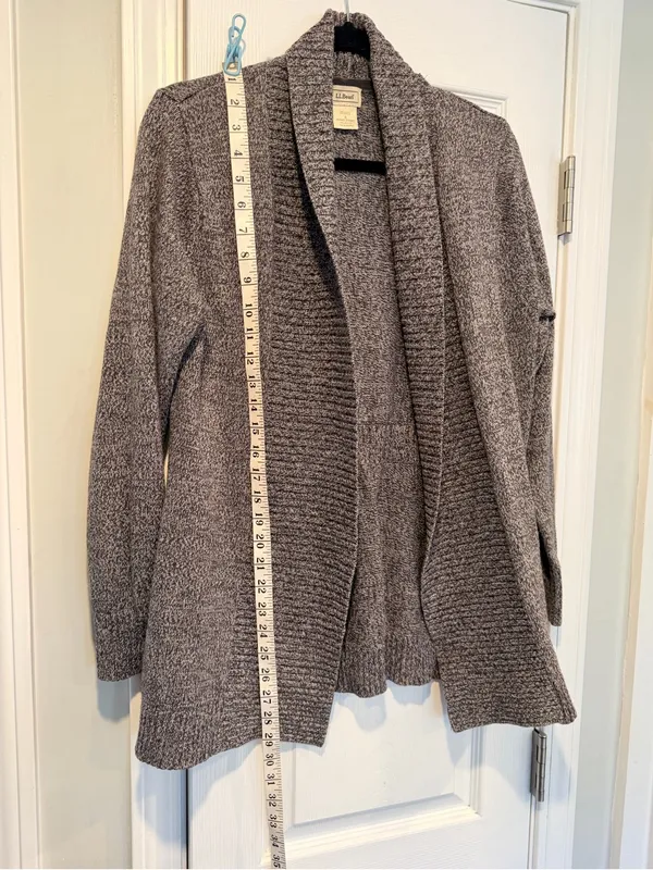 L.L. Bean Size S Gray Open Front Cotton Blend Ribbed Trim Cardigan Sweater - Image 7