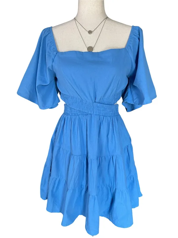Shy Velvet Cutout Crossover Elastic Waist Casual Party A-Line Mini Dress - Image 4