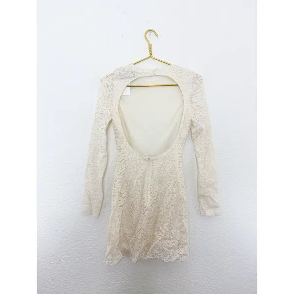NWT Zara White Lace Long Sleeve Open Back Mini Dress Size Small Bridal Chic - Image 13