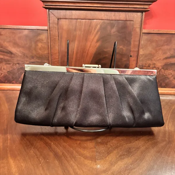 Jessica McClintock Black Satin Evening Clutch Formal Prom Wedding‎ Purse Vintage - Image 3