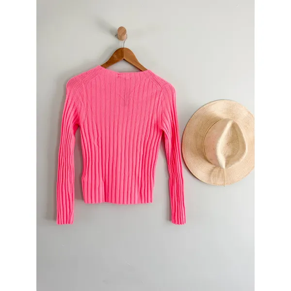 J.Crew | NWT Wide-Rib Cashmere Cardigan in Neon Capri Pink 100% Cashmere | Sz XS - Image 8
