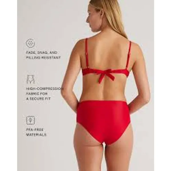 QUINCE High Rise High Leg Bikini Bottom Cherry Red NWT Sz Medium M SLOW FASHION - Image 3