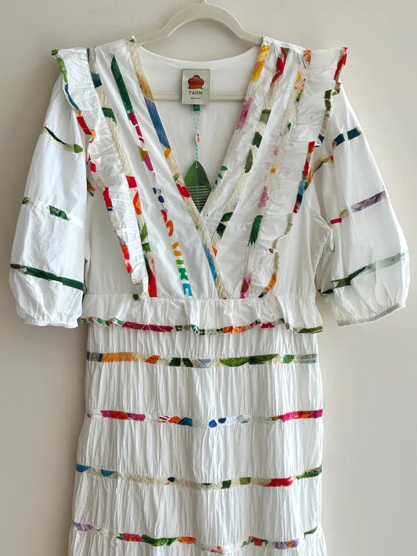 Farm Rio Mixed Off-White Prints Midi Dress, Size Large, NWT - Image 4