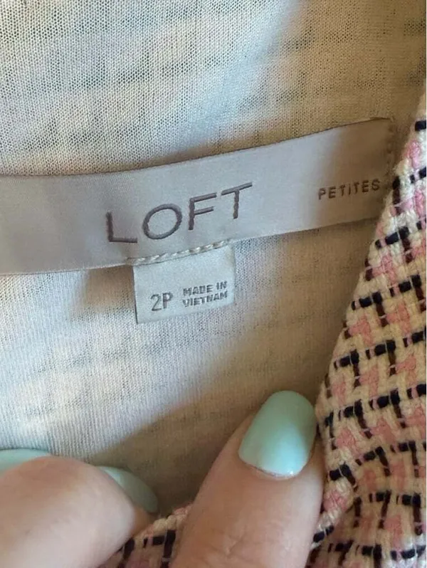 Ann Taylor Loft Sleeveless pink black tweed dress fringe hem, size 2P Petite - Image 6
