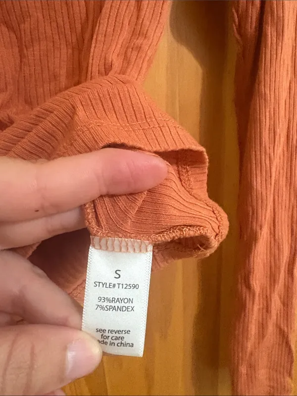 Nordstrom Size Small Orange Ribbed Long-Sleeve Shirt - Image 4