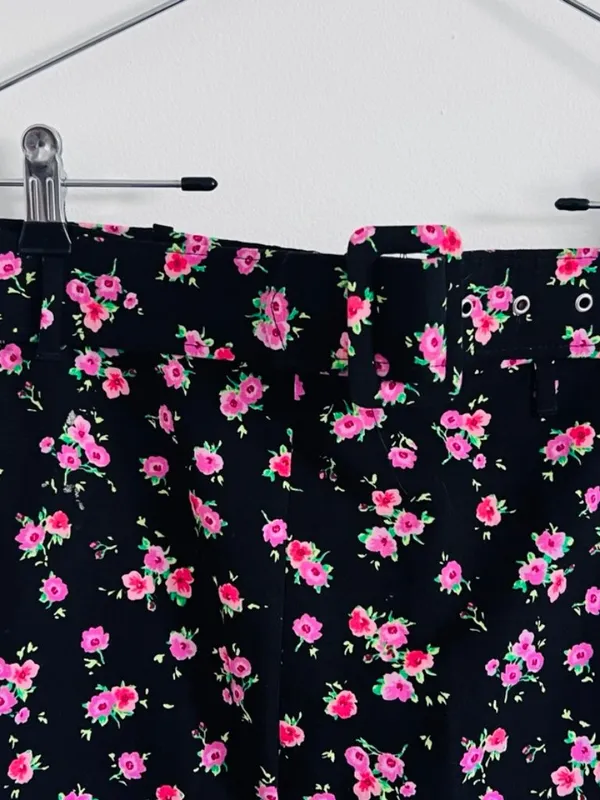 Zara Black Pink Ditsy Floral Belted Midi Skirt Romantic 90s - Image 2