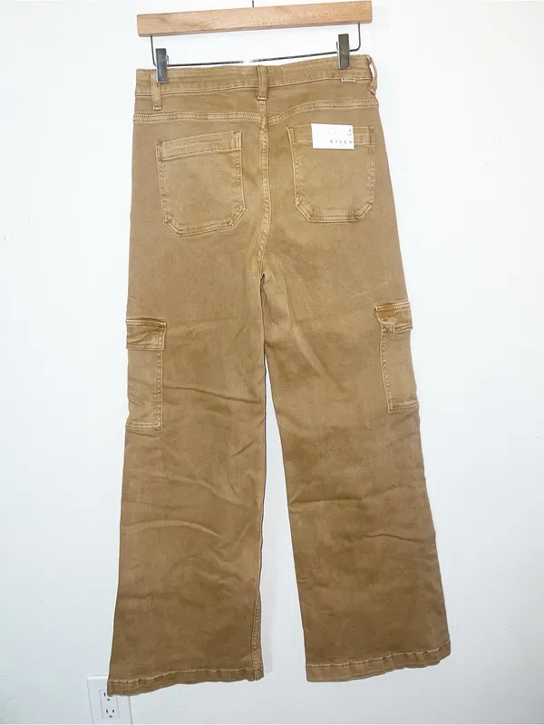 Risen Love You A Latte Mocha High Rise Cargo Wide Leg Jeans New - Image 7