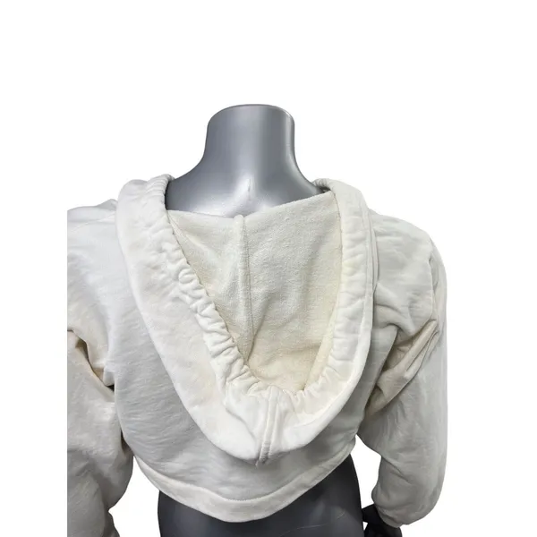 Zara Cropped Hoodie White Sweatshirt Shrug Medium Cotton Festival Minimalist - Image 8