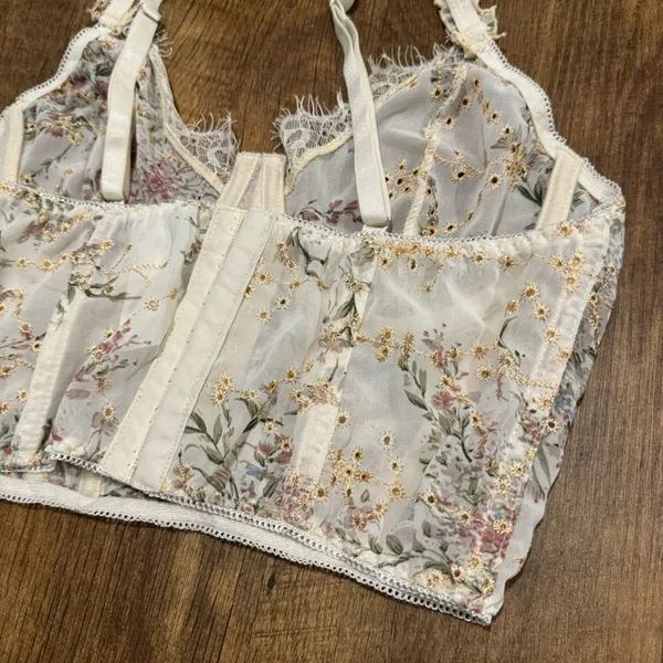 Y2K Mesh Floral Bustier Corset Crop Top Sz Medium - Image 7