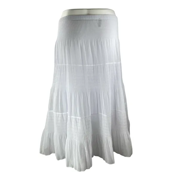 Nashalyly Women's White Elastic Waist Ruffled Tiered Maxi Flare A-Line Skirt XL - Image 4