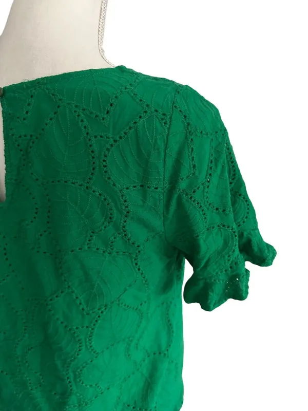 SKIES ARE BLUE Leaf Print Green Short Sleeve Top Size Small - Image 2