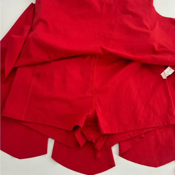 NWT Halara‎ Deep V Neck Racerback 2-in-1 Pocket Flare Mini Casual Dress RED - Image 5