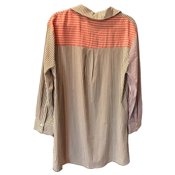 VICI Striped Colorblock Contrast Button-Up Top Collared Long Sleeve Tunic Shirt - Image 2