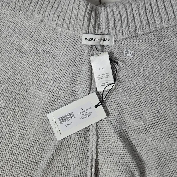 WeWoreWhat‎ Pull On Sweater Shorts L Gray Chunky Knit Drawstring Loungewear - Image 6