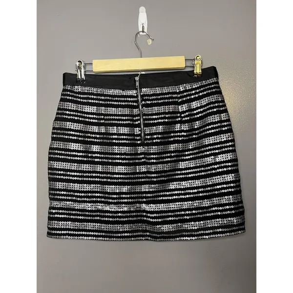 American Eagle Outfitters Skirt Womens 6 Black Sequin Stripe Mini Lined Back Zip - Image 3
