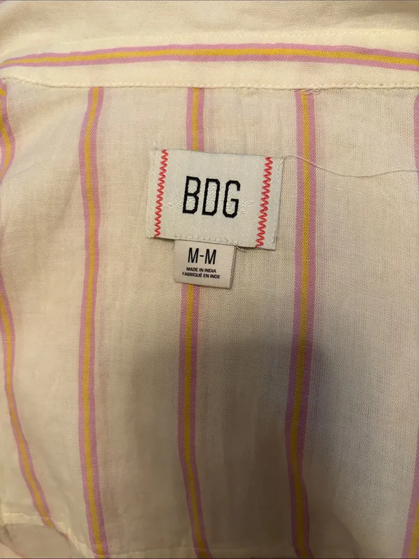 BDG Cream and Pink Striped Button-Down Shirt with Open Back - Image 5