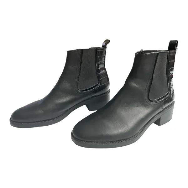 ZARA Block Heel Leather Croc Embossed Ankle Chelsea Boots, Black US 7.5 EU 38 - Image 7