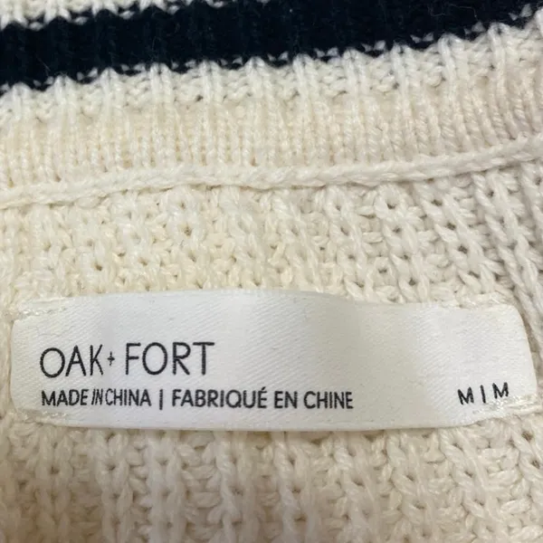 Oak + Fort Cream Rib Chunky Knit V-neck Long Sleeve Crop Cardigan Sweater Top M - Image 3
