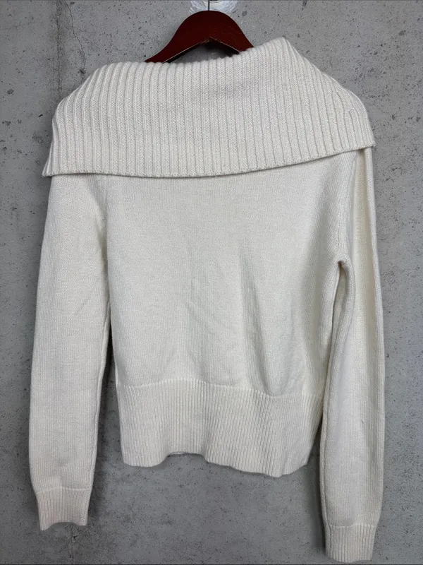 Michael Kors Collection 100% Cashmere Off Shoulder Sweater Cream S - Image 5