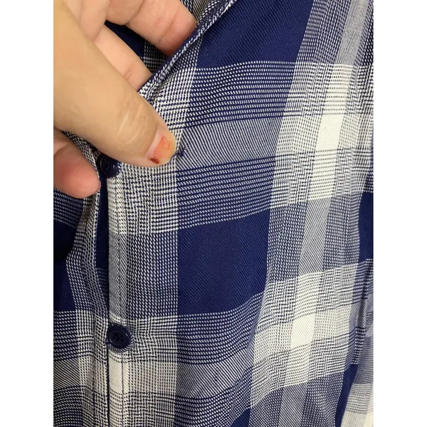 Wrangler Plaid Top Women Medium Blue NWT Crochet Lace Tie Front Sleeveless - Image 5