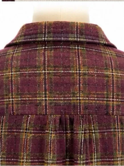 Faherty Plaid Wool Blend Popover Shirt M Burgundy Olive Long Sleeve - Image 6