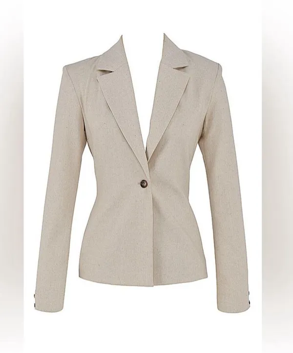 House Of CB Mistress Rocks Beige White Open Back Lace Up Suit blazer Jacket Top Blouse Shirt - Image 6