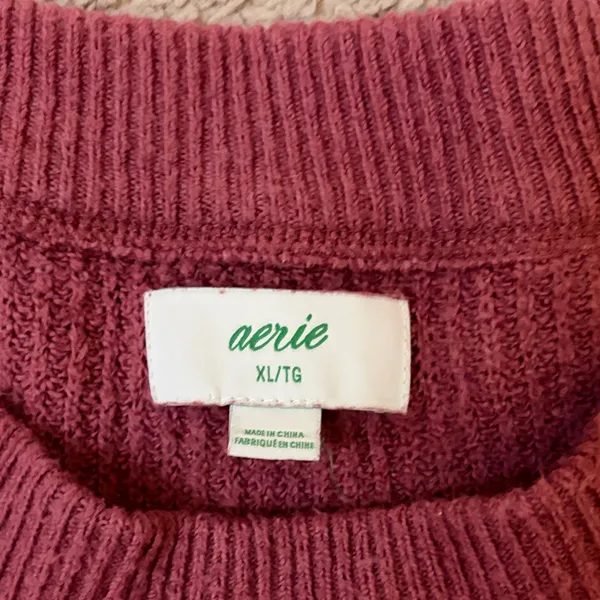 Women’s Aerie XL Oversized Burgundy Crewneck Sweater - Image 2