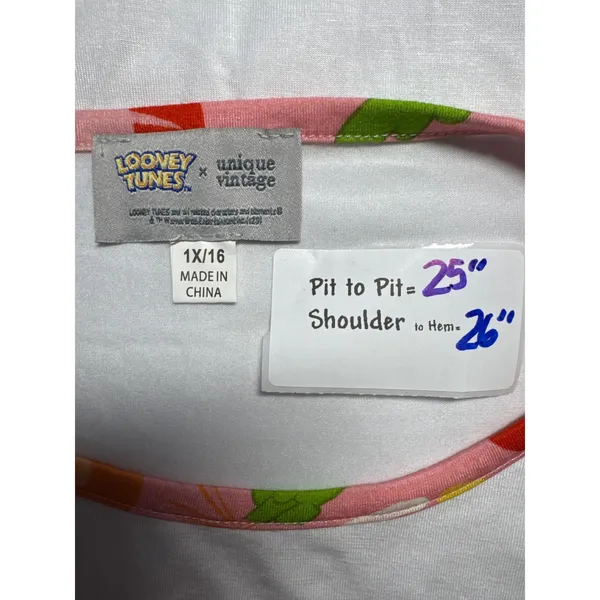 Unique Vintage Looney Tunes Bugs Bunny Floral‎ Graphic Tee Shirt 1X/16 - Image 3