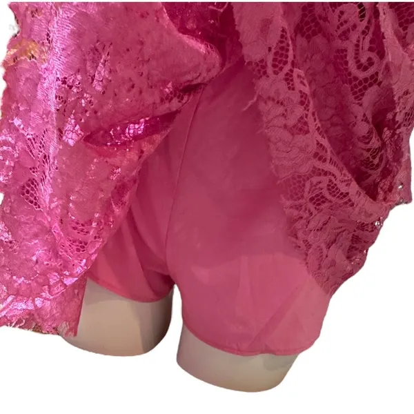 Idem Ditto Layered Lace Romper Mini Dress Pink Small - Image 2